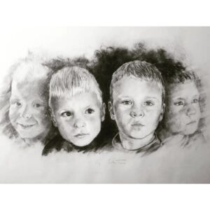 portret dveh otrok v tehniki oglja