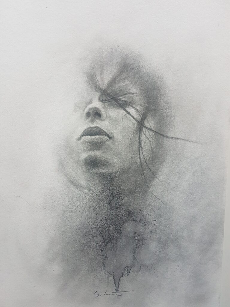 impresija obraza - nežno izrisan portret ki izginja