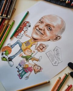 karikatura moškega med nastajanjem